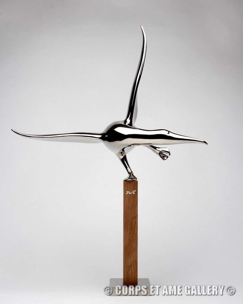bernard rives, oiseau, albatros, sculpture chrome