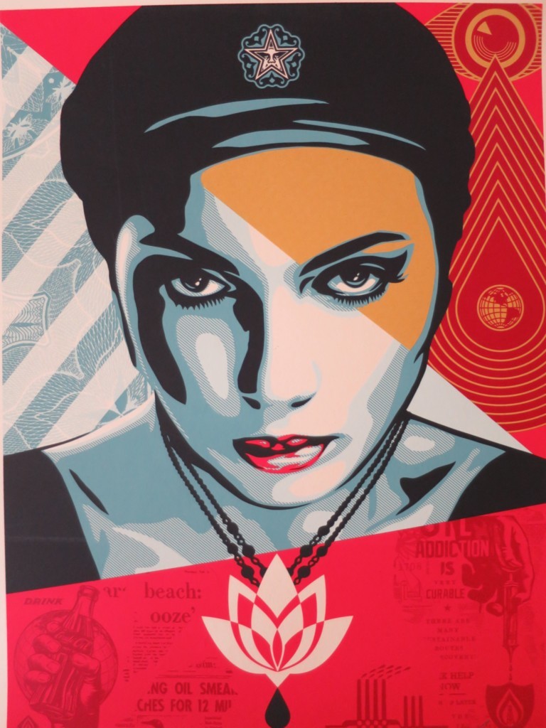 oil lotus woman, obey, shepard fairey